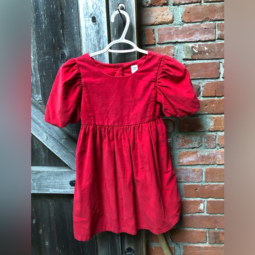GAP Red Puff Sleeve Corduroy Dress